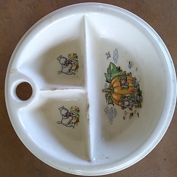 Vintage 1940s baby 3 section divided dish nursery rhythm - Picture 1 of 5